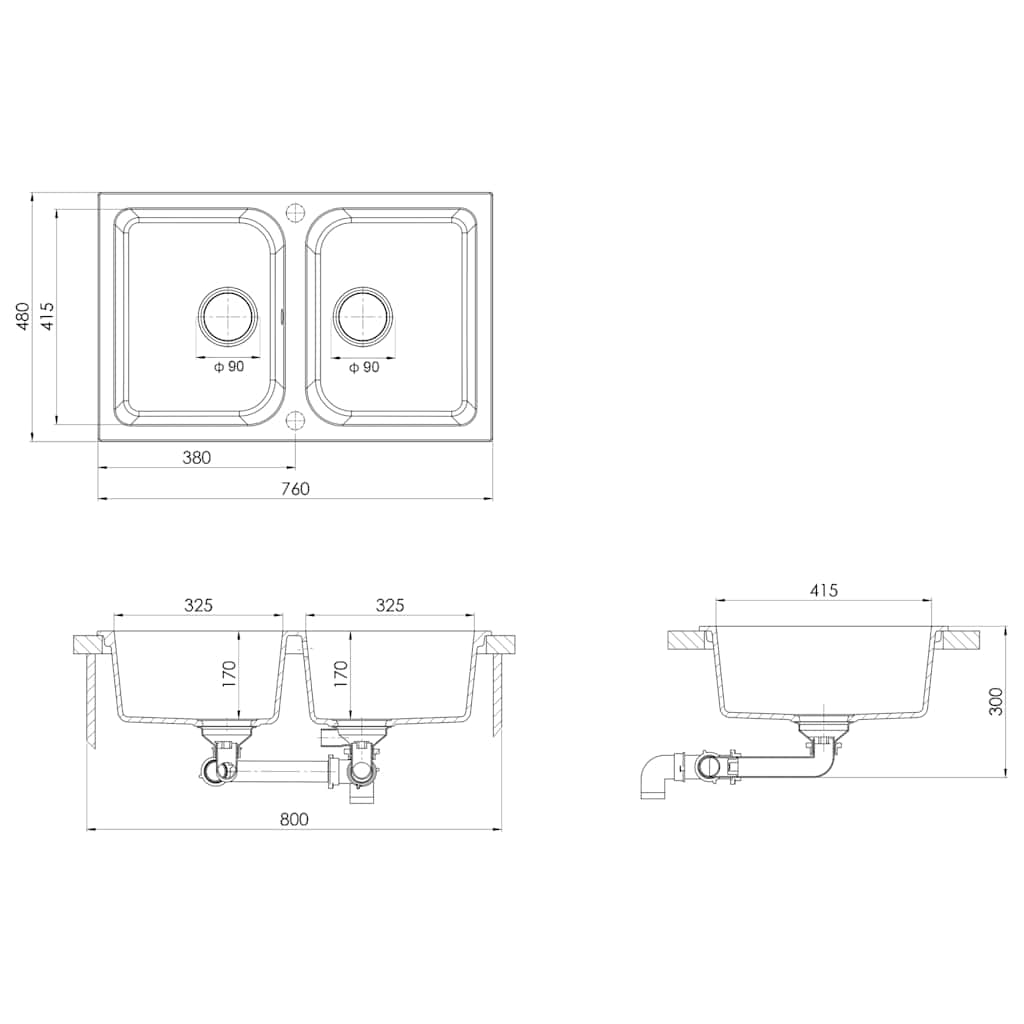 vidaXL Kitchen Sink White 76 x 48 x 30 cm Granite