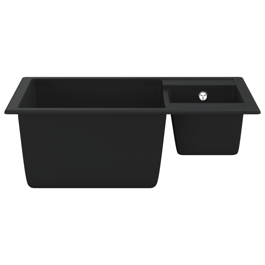 vidaXL Kitchen Sink with Overflow Hole Double Basins Black Granite
