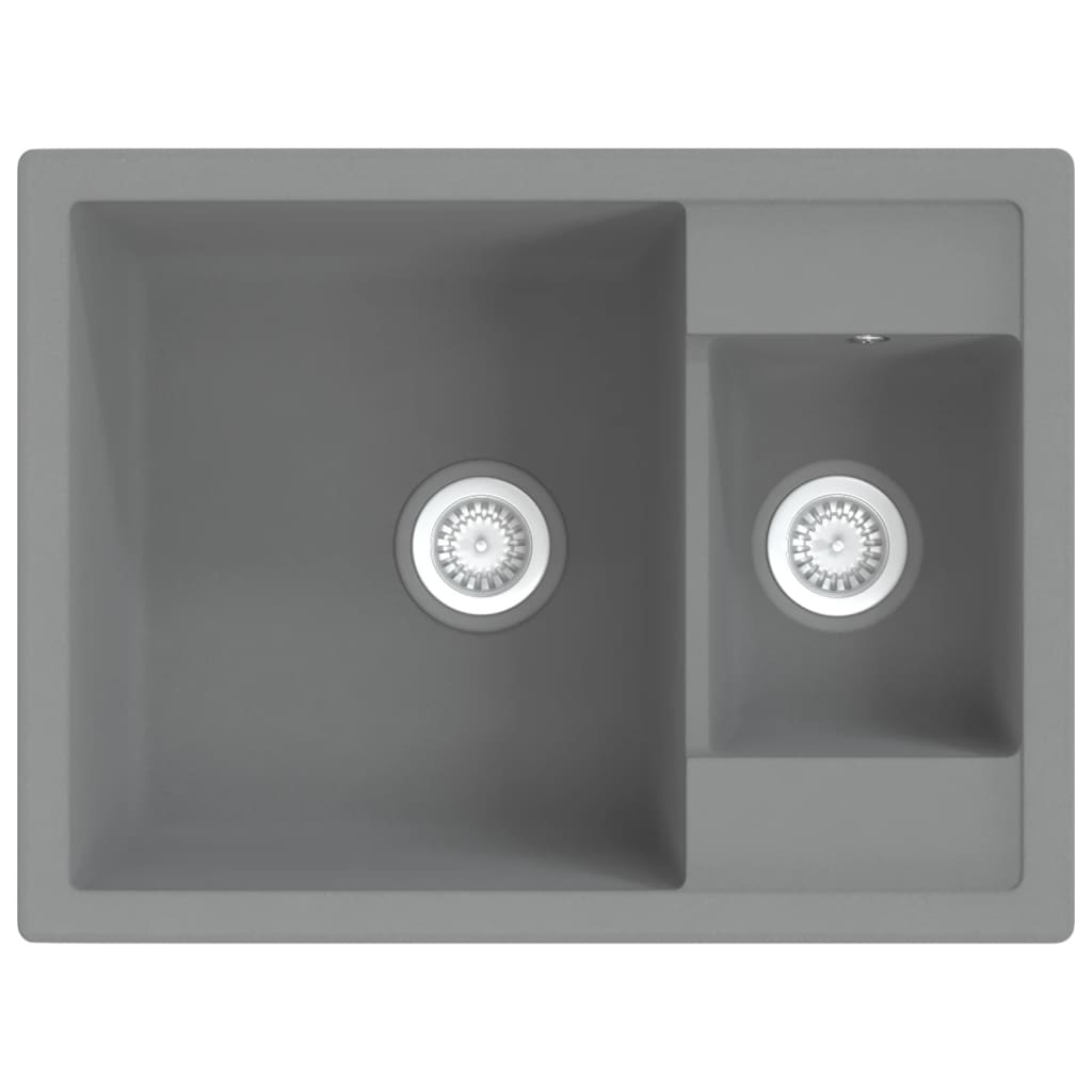 vidaXL Kitchen Sink with Overflow Hole Double Basins Grey Granite