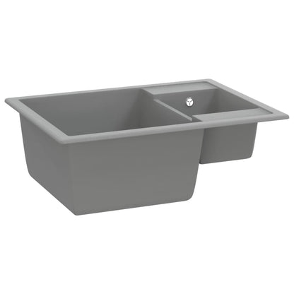 vidaXL Kitchen Sink with Overflow Hole Double Basins Grey Granite