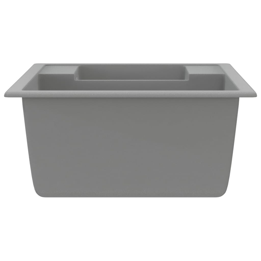 vidaXL Kitchen Sink with Overflow Hole Double Basins Grey Granite