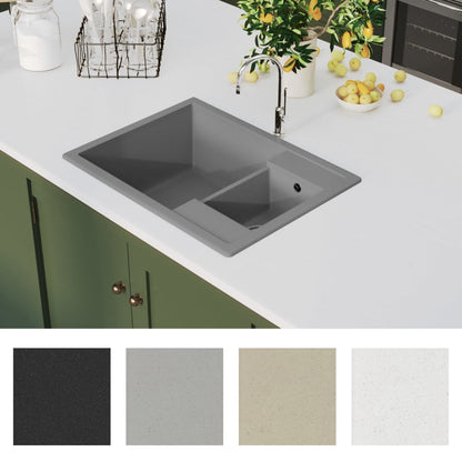 vidaXL Kitchen Sink with Overflow Hole Double Basins Grey Granite