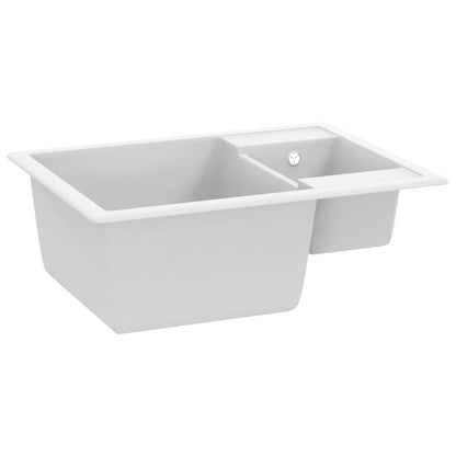 vidaXL Kitchen Sink with Overflow Hole Double Basins White Granite