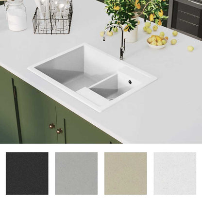 vidaXL Kitchen Sink with Overflow Hole Double Basins White Granite