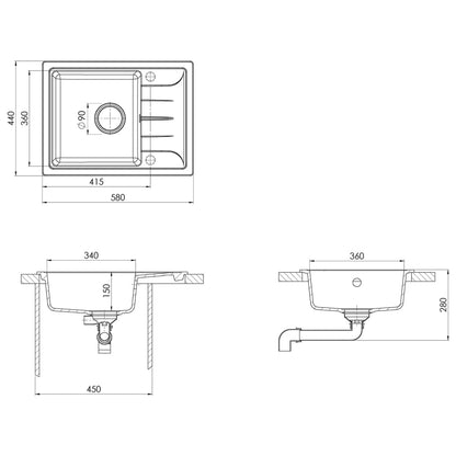 vidaXL Kitchen Sink with Overflow Hole Oval Black Granite