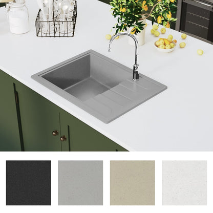 vidaXL Kitchen Sink with Overflow Hole Oval Grey Granite