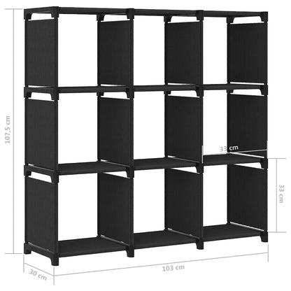322610 vidaXL 9-Cube Display Shelf Black 103x30x107,5 cm Fabric