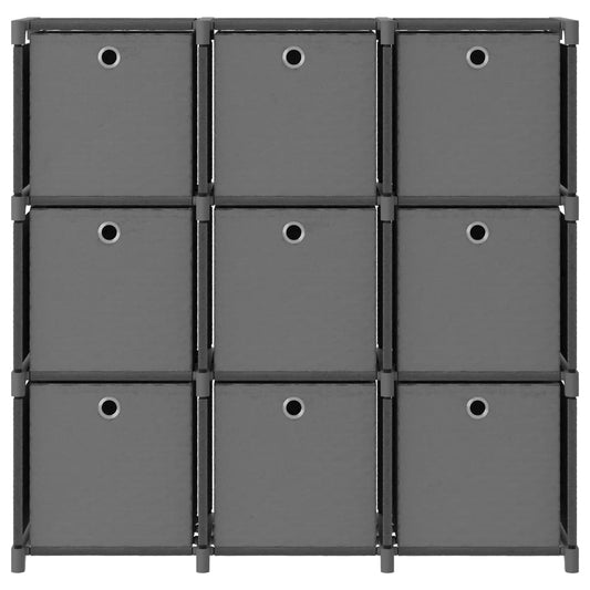 vidaXL 9-Cube Display Shelf with Boxes Grey 103x30x107.5 cm Fabric