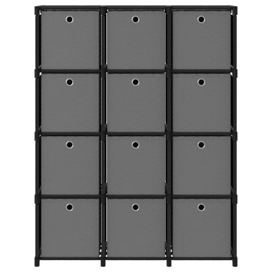 vidaXL 12-Cube Display Shelf with Boxes Black 103x30x141 cm Fabric
