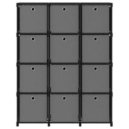 322615 vidaXL 12-Cube Display Shelf with Boxes Black 103x30x141 cm Fabric