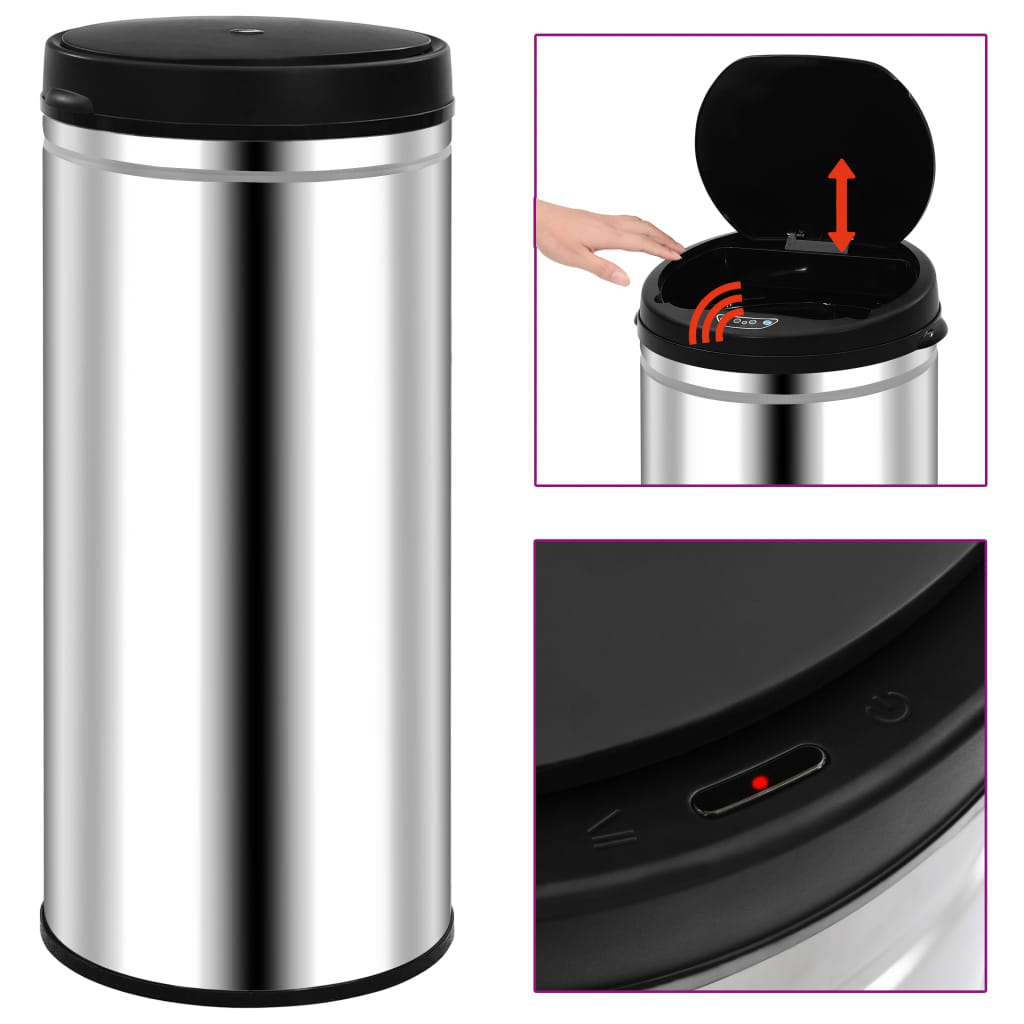 vidaXL Automatic Sensor Dustbin 80 L Stainless Steel