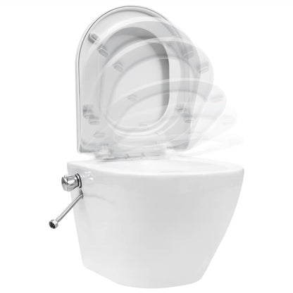 vidaXL Wall Hung Rimless Toilet with Concealed Cistern Ceramic White