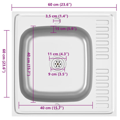vidaXL Kitchen Sink with Drainer Set Silver 600x600x155 mm Stainless Steel