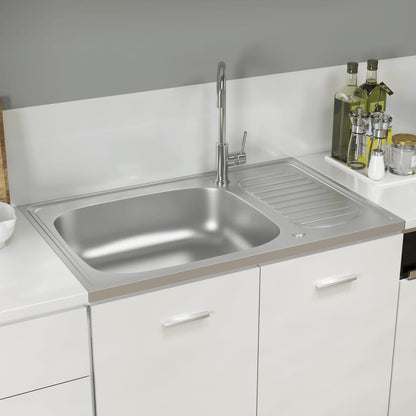 vidaXL Kitchen Sink with Drainer Set Silver 800x500x155 mm Stainless Steel