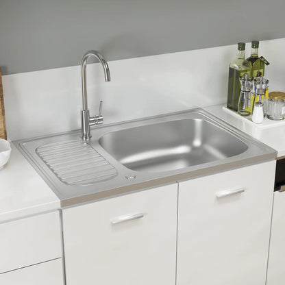 vidaXL Kitchen Sink with Drainer Set Silver 800x500x155 mm Stainless Steel
