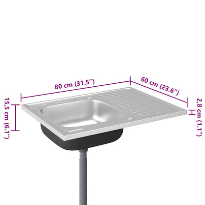 vidaXL Kitchen Sink with Drainer Set Silver 800x600x155 mm Stainless Steel