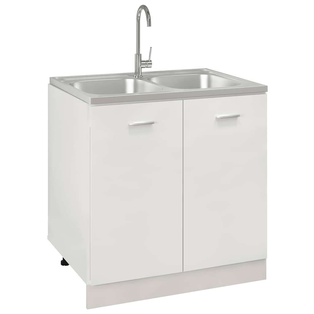 vidaXL Kitchen Sink with Double Basins Silver 800x600x155 mm Stainless Steel