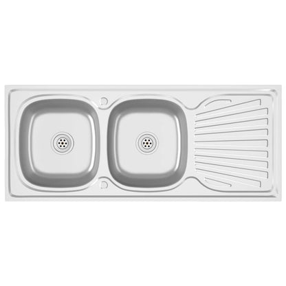 vidaXL Kitchen Sink with Double Sinks Silver 1200x500x155 mm Stainless Steel