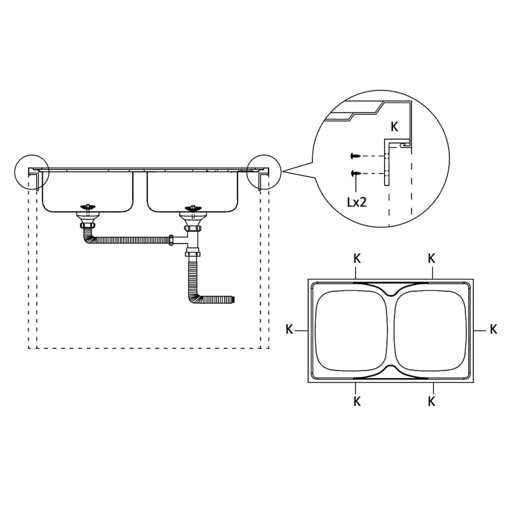 vidaXL Kitchen Sink with Double Sinks Silver 1200x500x155 mm Stainless Steel