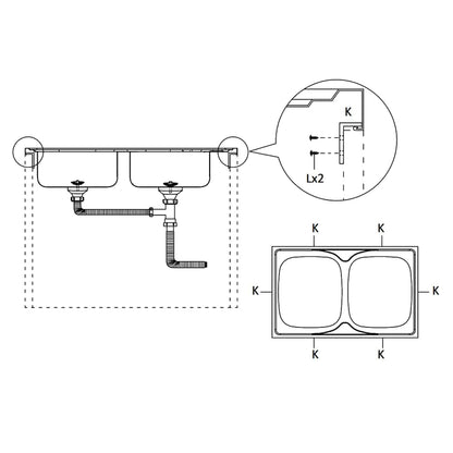 vidaXL Kitchen Sink with Double Sinks Silver 1200x500x155 mm Stainless Steel
