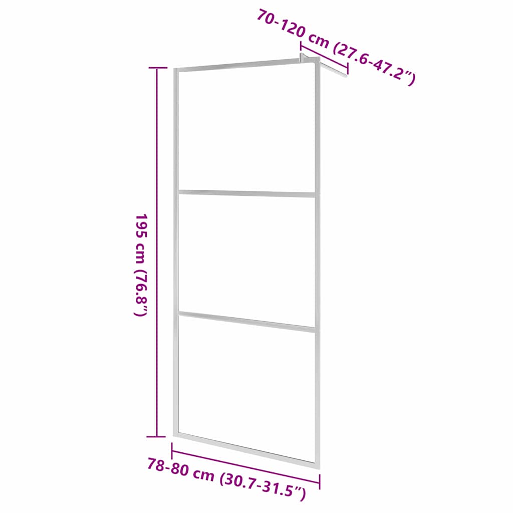vidaXL Walk-in Shower Wall with Whole Frosted ESG Glass 80x195 cm