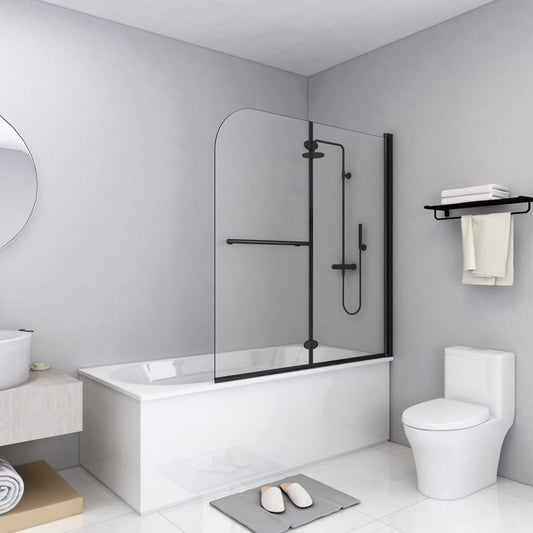147194 vidaXL Folding Shower Enclosure 2 Panels ESG 120x140 cm Black