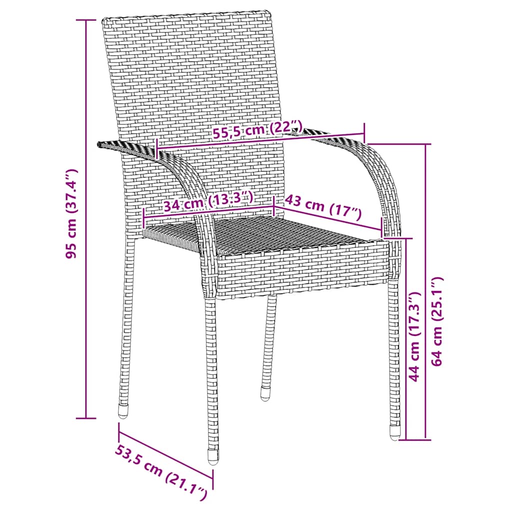 vidaXL Dining Chair | Set of 6 | Black | PE Rattan | One Size | Stackable