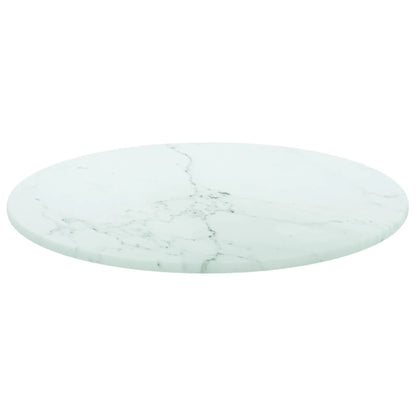 vidaXL Table Top White Ø30x0.8 cm Tempered Glass with Marble Design
