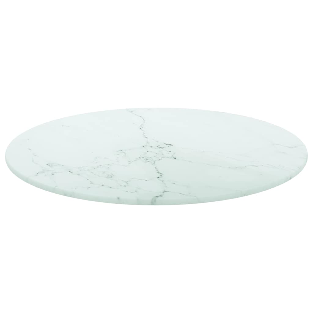 vidaXL Table Top White Ø40x0.8 cm Tempered Glass with Marble Design