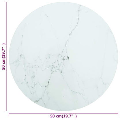 vidaXL Table Top White Ø50x0.8 cm Tempered Glass with Marble Design