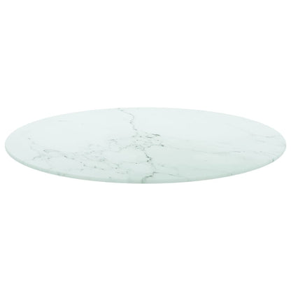 vidaXL Table Top White ?60x0.8 cm Tempered Glass with Marble Design
