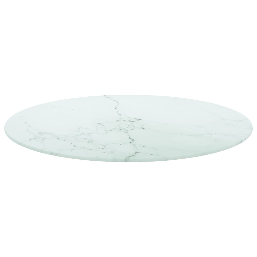 vidaXL Table Top White ?70x0.8 cm Tempered Glass with Marble Design