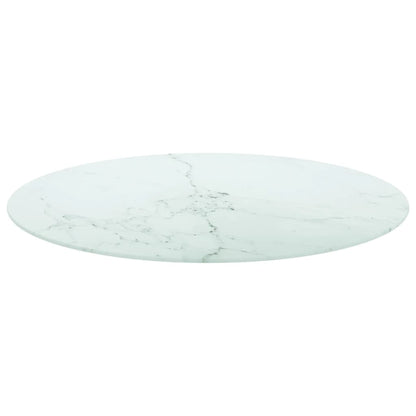 vidaXL Table Top White Ø80x1 cm Tempered Glass with Marble Design