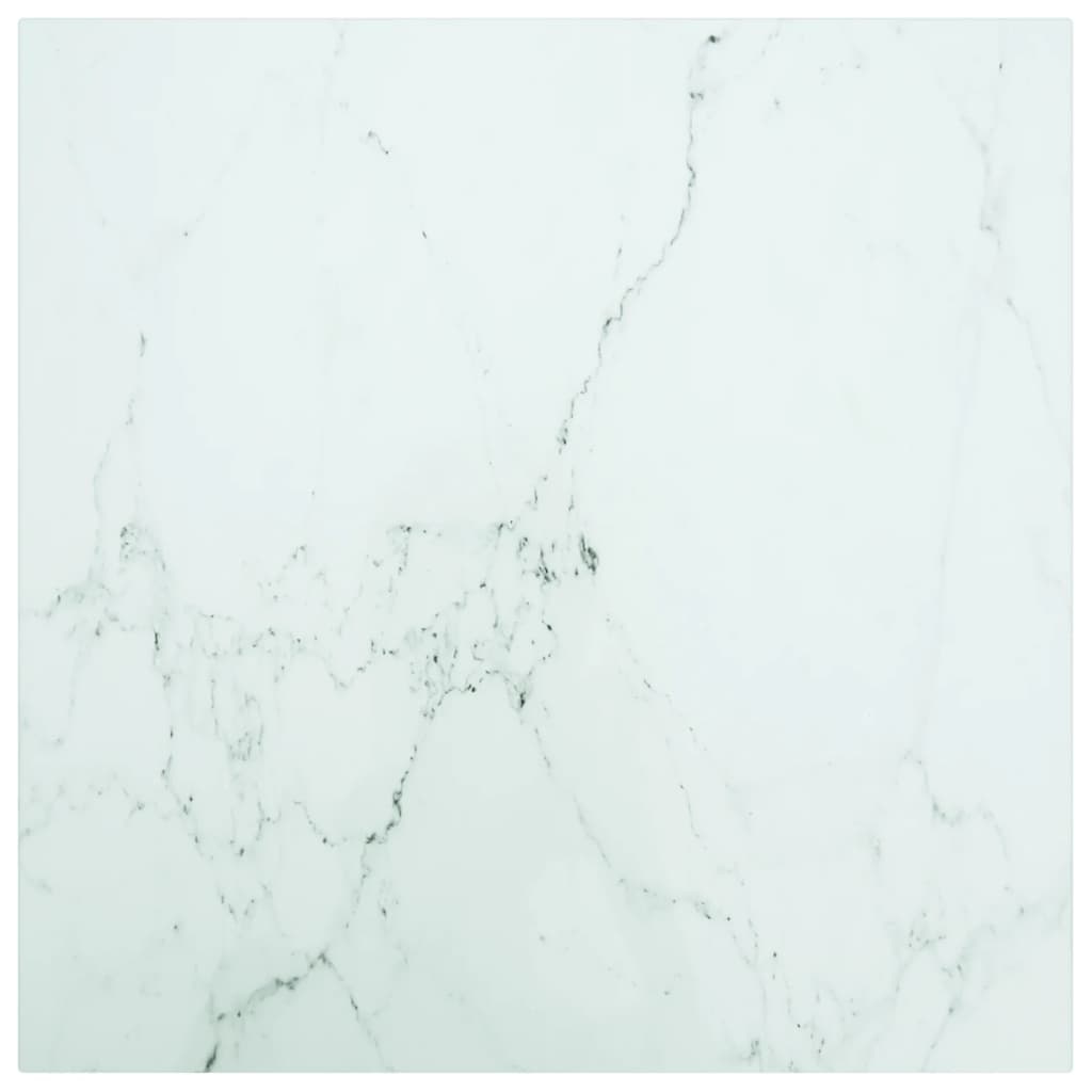 vidaXL Table Top White 50x50 cm 6 mm Tempered Glass with Marble Design