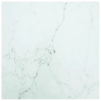 vidaXL Table Top White 50x50 cm 6 mm Tempered Glass with Marble Design