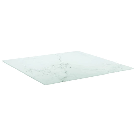 vidaXL Table Top White 70x70 cm 6 mm Tempered Glass with Marble Design