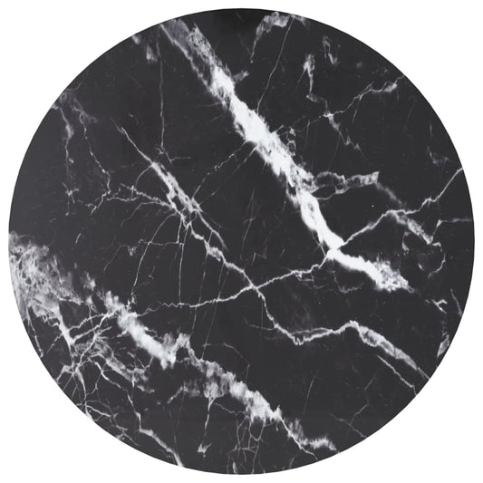 vidaXL Table Top Black Ø60x0.8 cm Tempered Glass with Marble Design