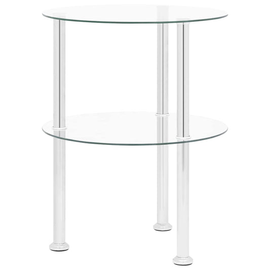 322787 vidaXL 2-Tier Side Table Transparent 38 cm Tempered Glass