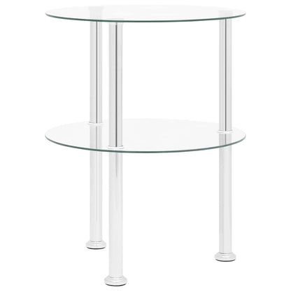 322787 vidaXL 2-Tier Side Table Transparent 38 cm Tempered Glass