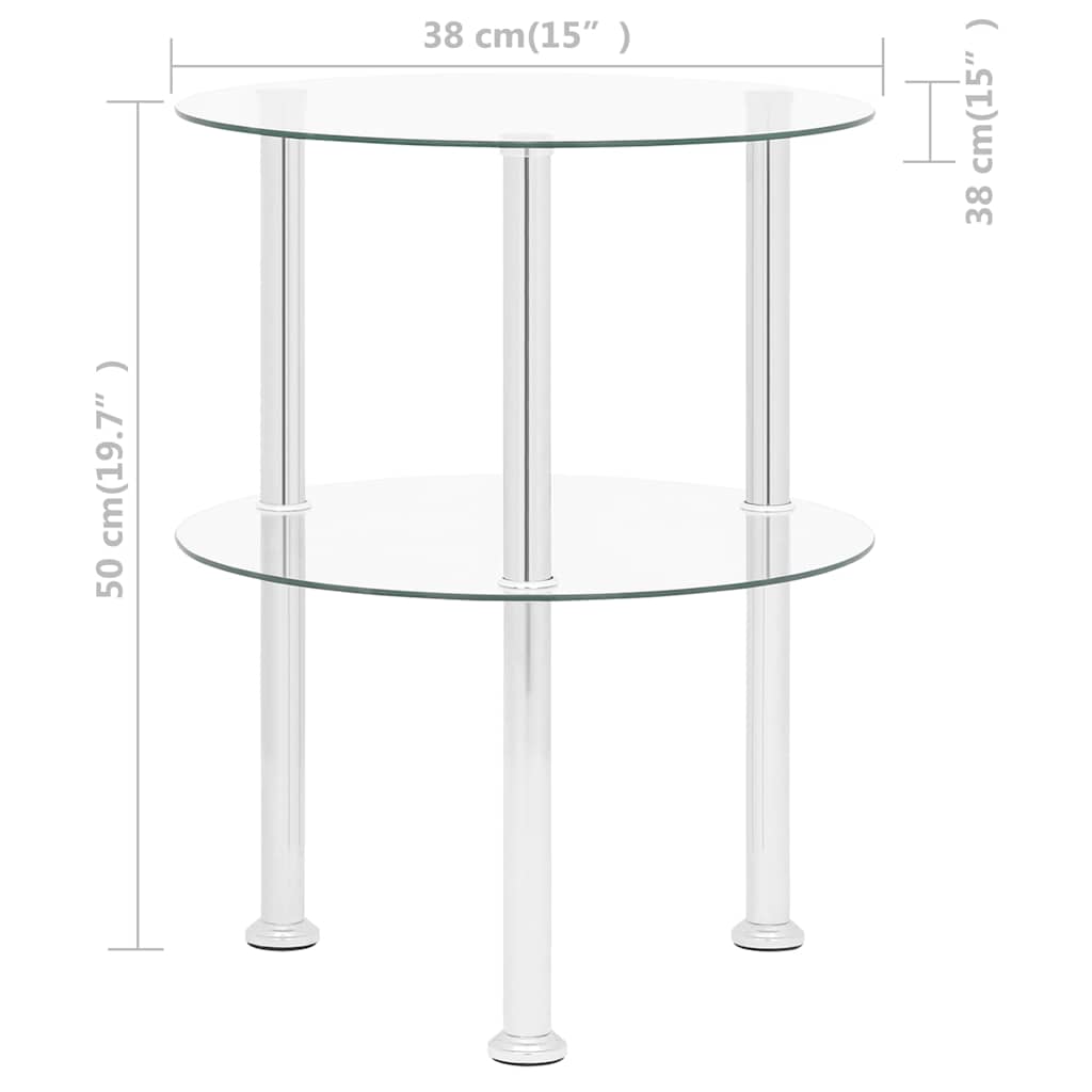 322787 vidaXL 2-Tier Side Table Transparent 38 cm Tempered Glass