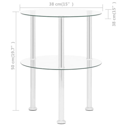 322787 vidaXL 2-Tier Side Table Transparent 38 cm Tempered Glass