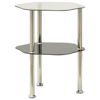 vidaXL 2-Tier Side Table Transparent & Black 38x38x50cm Tempered Glass
