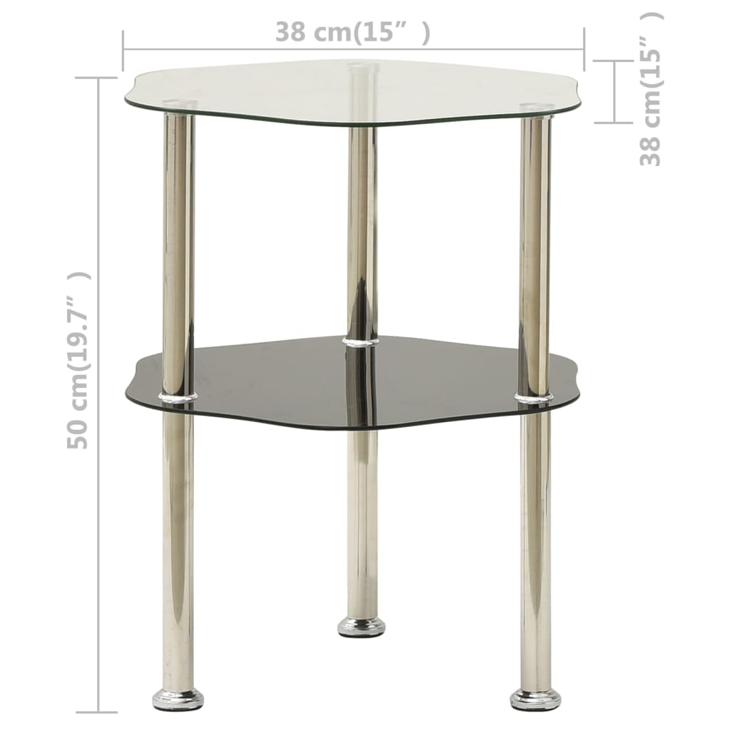 vidaXL 2-Tier Side Table Transparent & Black 38x38x50cm Tempered Glass