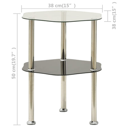 vidaXL 2-Tier Side Table Transparent & Black 38x38x50cm Tempered Glass