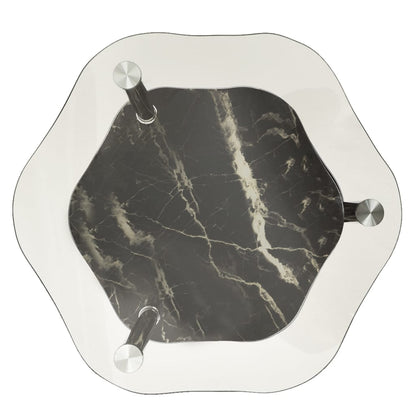 vidaXL 2-Tier Side Table Transparent & Black Marble 38x38x50cm Tempered Glass