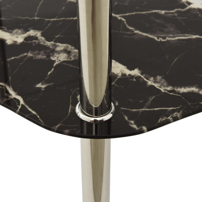 vidaXL 2-Tier Side Table Transparent & Black Marble 38x38x50cm Tempered Glass