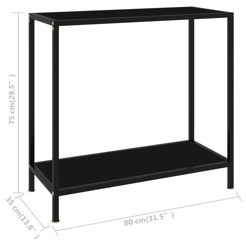 vidaXL Console Table | Black | Tempered Glass & Powder-Coated Steel | Medium