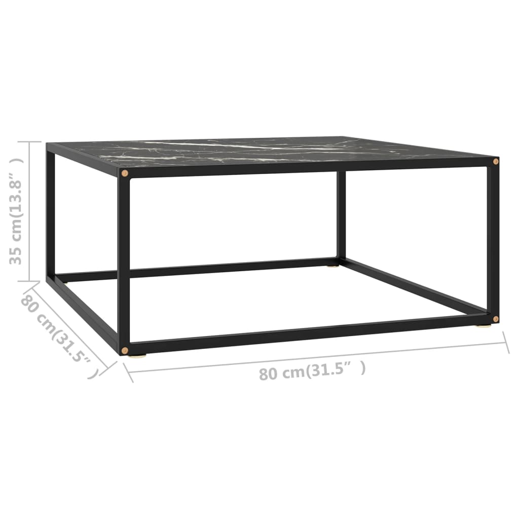 vidaXL Coffee Table Black with Black Marble Glass 80x80x35 cm