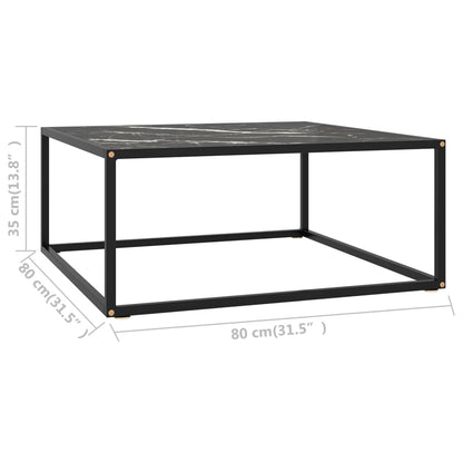 vidaXL Coffee Table Black with Black Marble Glass 80x80x35 cm