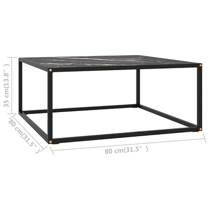 322878 vidaXL Coffee Table Black with Black Marble Glass 80x80x35 cm